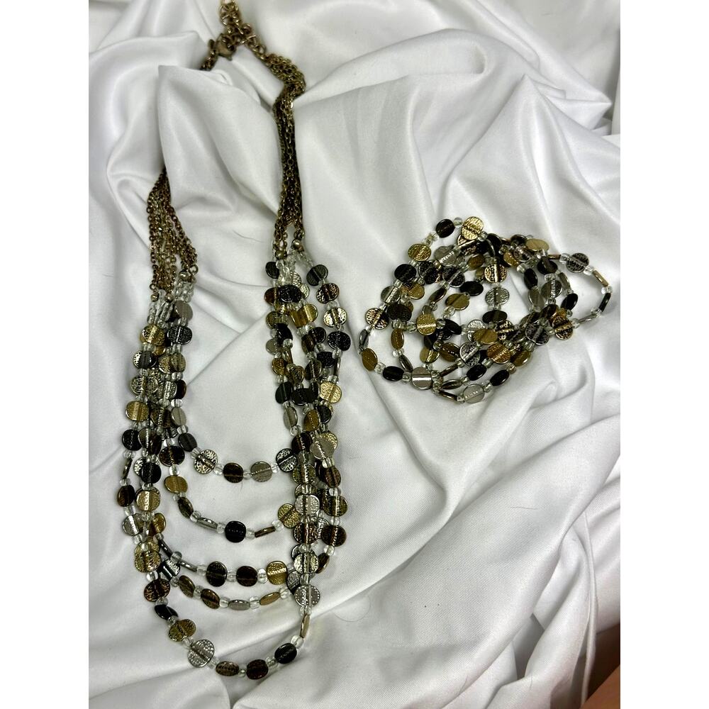 Chicos Vintage Silver & Goldtone Layered Necklace 5 Matching Bracelets Set - Picture 3 of 13